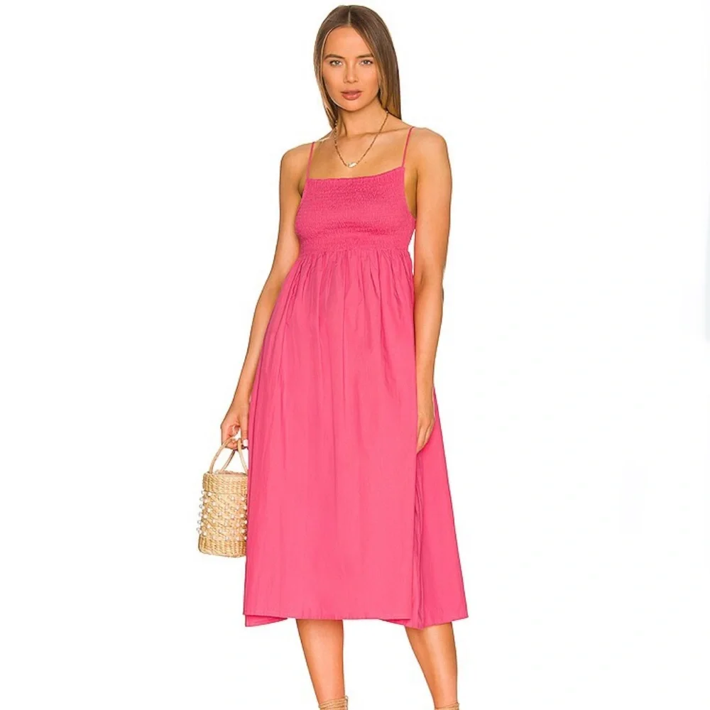 Faithfull The Brand Bryssa Midi Dress in Hot Pink - Picture 1 of 8